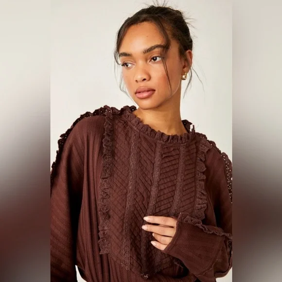 NWT Free People More Romance Top in Cocoa Mocha Size XS and Small - Picture 6 of 9
